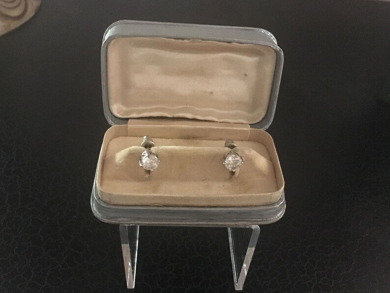 Antique Vintage Silver Moire Patterned Paper Earring Box 1900-1920/'s