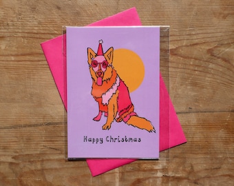 Festive Dog Christmas Card Bright Purple Card For German Shepherd Lovers Xmas Card Blank Card Festive Alsatian Card