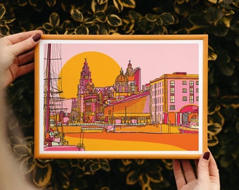 Liverpool Albert Dock Art Print, Colourful Wall Art | Travel Prints | Bright Wall Art | A5 Prints | A4 Prints | A3 Prints