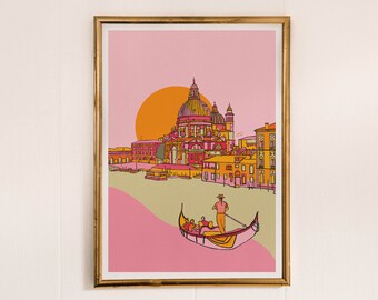 Venice Canale Grande Art Print: Colorful Italy Travel Poster
