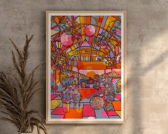 Covent Garden Art Print: London Travel Poster, Apple Market Illustration