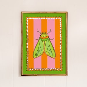Moth Art Print: Tropical Wall Decor, Bright Colors