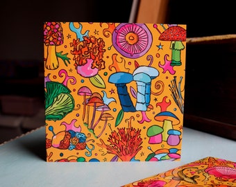 Fungi Greetings Card, Fathers Day Card, Mushroom Card, Mushroom Art, Magic Mushrooms, Rainbow Card, Botanical Card, Blank Card