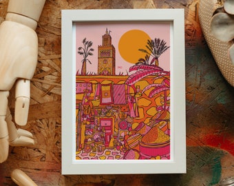 Marrakech Spice Market Art Print: Vibrant Moroccan Illustration