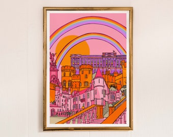 Patriotic Art Print | British Royalty Wall Art | Rainbow Art | God Save The Queen Print | Buckingham Palace Print | Windsor Castle Drawing