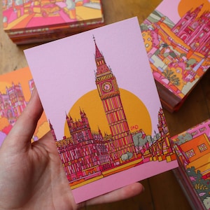 London Postcard Set: Big Ben, Parliament, Kew Gardens A6 Art