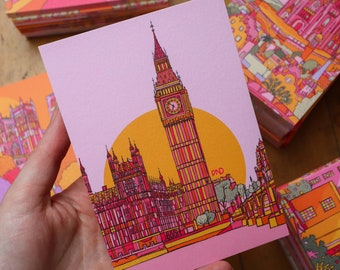 London A6 Postcard Trio | Big Ben Postcard | Houses Of Parliament Art | Kew Gardens Postcard | Camden Lock Wall Art | Small Stocking Filler