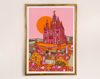 Barcelona Art Print | Barcelona Travel Print | Barcelona Print | Barcelona Wall Art | Barcelona Travel Poster | Pink Wall Art | Dali Print