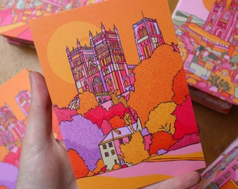 Carte postale de Durham, impression d'art de Durham, carte postale de luxe, dessin de Durham