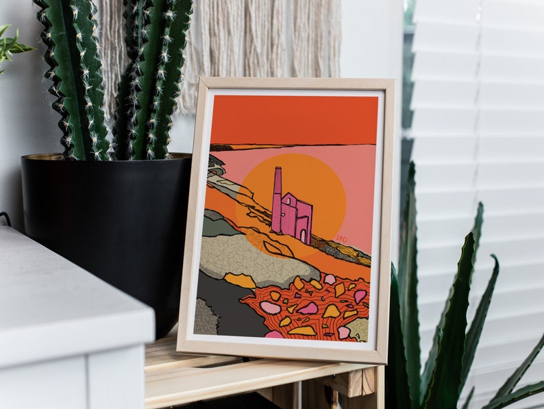 Geevor Tin Mine Art Print Cornwall Travel Print Penzance Art Print Bright Wall Art Cornwall Tin Mine Mining Poster image 2