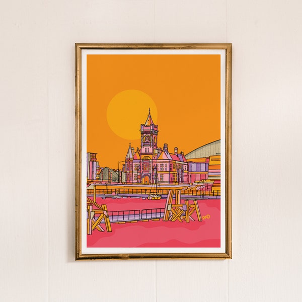 Cardiff Art Print | Cardiff Travel Print | Cardiff Drawing | Bright Travel Print | Cardiff Travel Gift | Cardiff Travel Poster | Wales Art