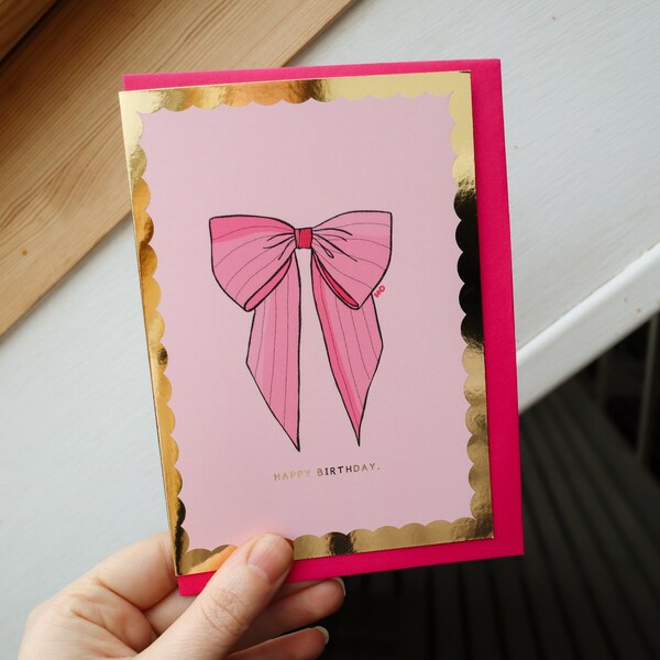 Pink Bow Birthday Foiled Card