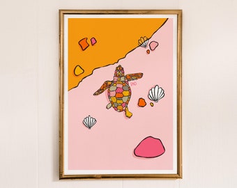 Beach Turtle Art Print: Vibrant Nursery Wall Decor