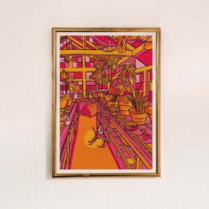 Greenhouse Art Print: Pink Spider, Scared Mouse, Bright Decor