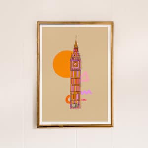 Big Ben Art Print Bright London Print Big Ben Drawing London Art Print Bright Pink Decor Architectural Print Big Ben Print image 1