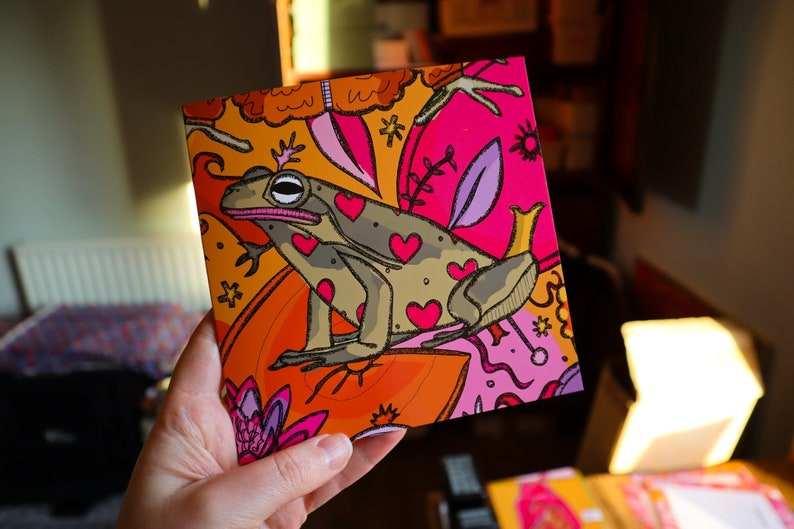 Frog Card, Valentines Card, Card For Frog Lover, Funny Anniversary Card, Birthday Card, Colourful Card, Greetings Card image 1