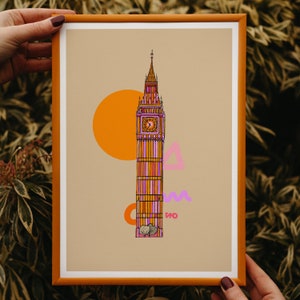 Big Ben Art Print Bright London Print Big Ben Drawing London Art Print Bright Pink Decor Architectural Print Big Ben Print image 6