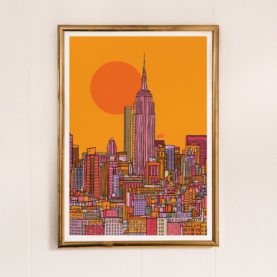 New York Skyline Art Print: Empire State Building, Bright Colors