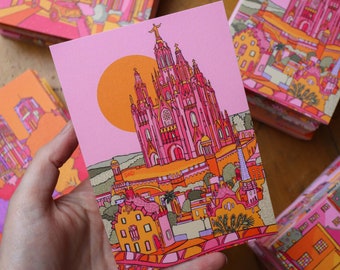 Barcelona Postcard, Barcelona Art Print, Luxury Postcard, Barcelona Drawing
