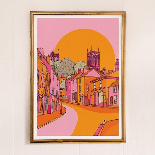 Lincoln Cathedral Art Print: Colorful Travel Illustration