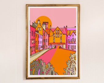 Birmingham Art Print | Birmingham Travel Print | Birmingham Canal Drawing | Bright Travel Print | UK Travel Gift | Birmingham Travel Poster