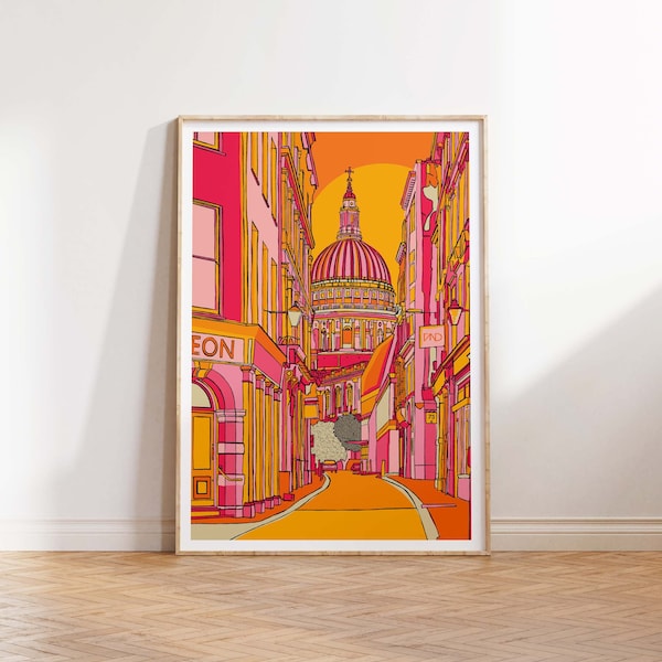 St Paul’s Cathedral Art Print | London Travel Prints | London Gift | London Sunset Print | St Paul’s Cathedral Drawing | Bright Decor