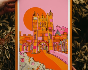 York Micklegate Bar Art Print | York Travel Print | York Drawing | Bright Travel Print | York Travel Gift | York Travel Poster