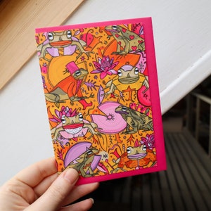 Frog Greeting Card, Cute Birthday Card, Lily Pond Card, Funny Card, Illustrated Card, Frog Lover Birthday Card