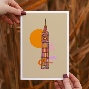 Big Ben Art Print Bright London Print Big Ben Drawing London Art Print Bright Pink Decor Architectural Print Big Ben Print image 5