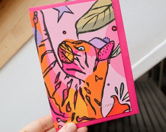 Pink Cat Birthday Card