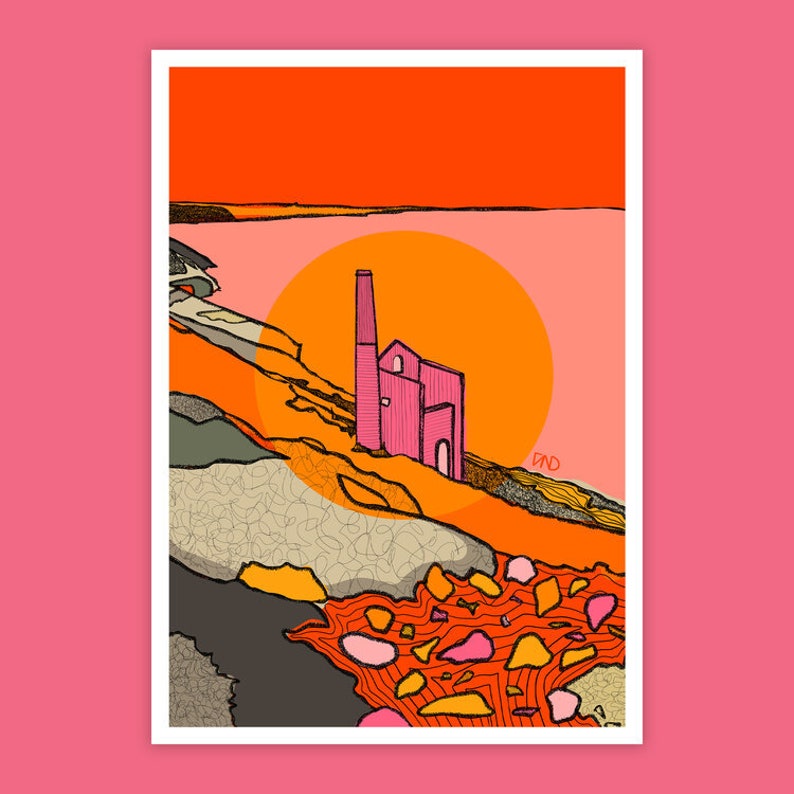 Geevor Tin Mine Art Print Cornwall Travel Print Penzance Art Print Bright Wall Art Cornwall Tin Mine Mining Poster image 4