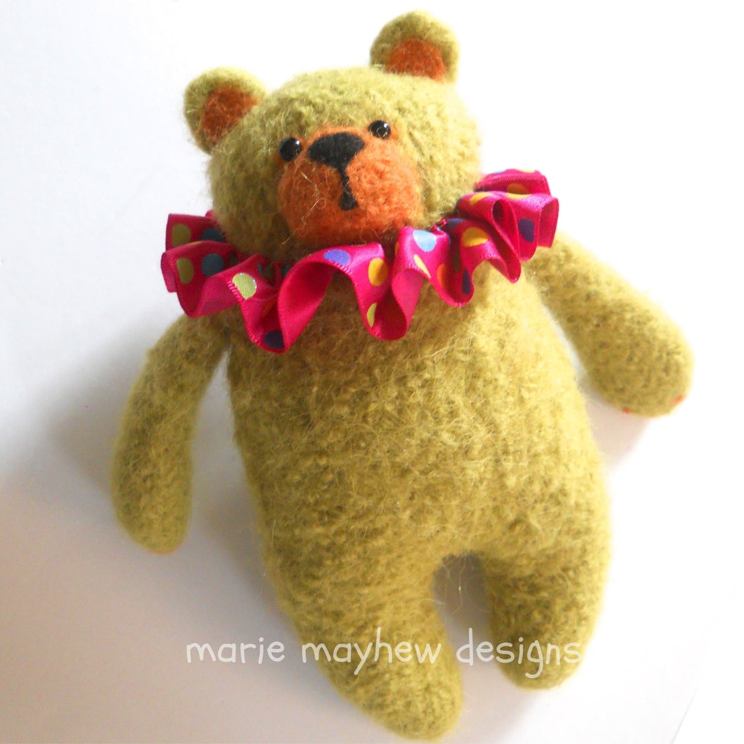 Hand Knit Wool Bear: Felted Heirloom Toy With Ribbon Collar - Etsy