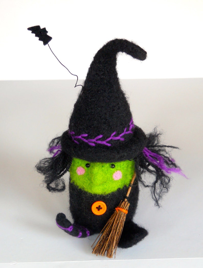 HAND KNIT GNOME. Handmade Witch. Matilda the Witch. Wool Gnome. Woodland Witch. Halloween Gifts. Halloween Witch. Woodland Gnomes. image 1