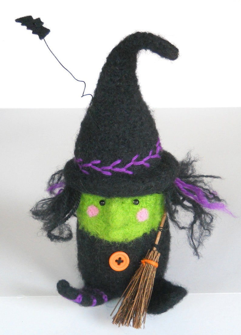 HAND KNIT GNOME. Handmade Witch. Matilda the Witch. Wool Gnome. Woodland Witch. Halloween Gifts. Halloween Witch. Woodland Gnomes. image 5