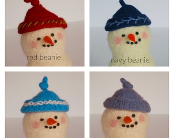 SNOWMAN HATS-2, felted snowman hats, snowman gifts, wool hats for woolly snowmen, marie mayhew