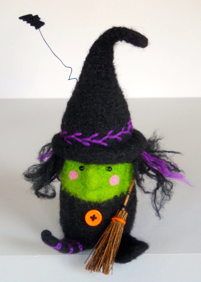 HAND KNIT GNOME. Handmade Witch. Matilda the Witch. Wool Gnome. Woodland Witch. Halloween Gifts. Halloween Witch. Woodland Gnomes. image 6