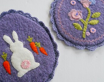 NEW! KNIT EGG Trivets, Easter Holiday Decor, Easter gifts, table decor, Easter candle rugs, wool eggs, marie mayhew designs