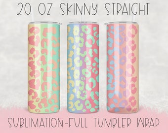 Pastel Rainbow Leopard 20oz Skinny Tumbler Sublimation Design (PNG Download)