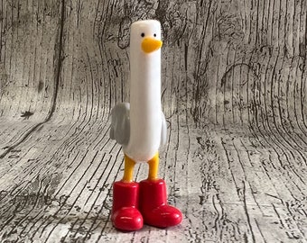 RAINY DAY GULL - handmade clay seagull in red wellies, gift for friends/loved ones.