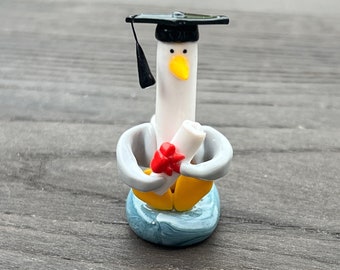GRADUATE GULL - handmade clay seagull with mortar board and scroll, gift for friends/loved ones.