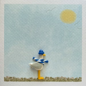 Jolie carte de voeux Art mouette avec décorations en argile faites main. (*SALUTATION PERSONNELLE* en option sur le devant)