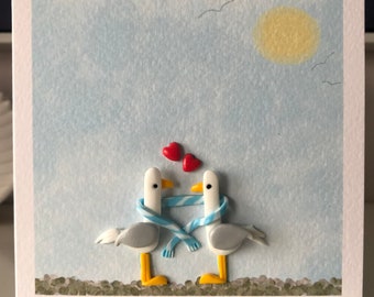 Cute Seagull Art art greeting card with handmade clay decorations. (Optional *PERSONAL GREETING* on front)