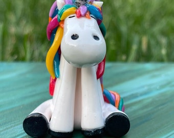 Handmade clay unicorn figure, gift for friends/loved ones.