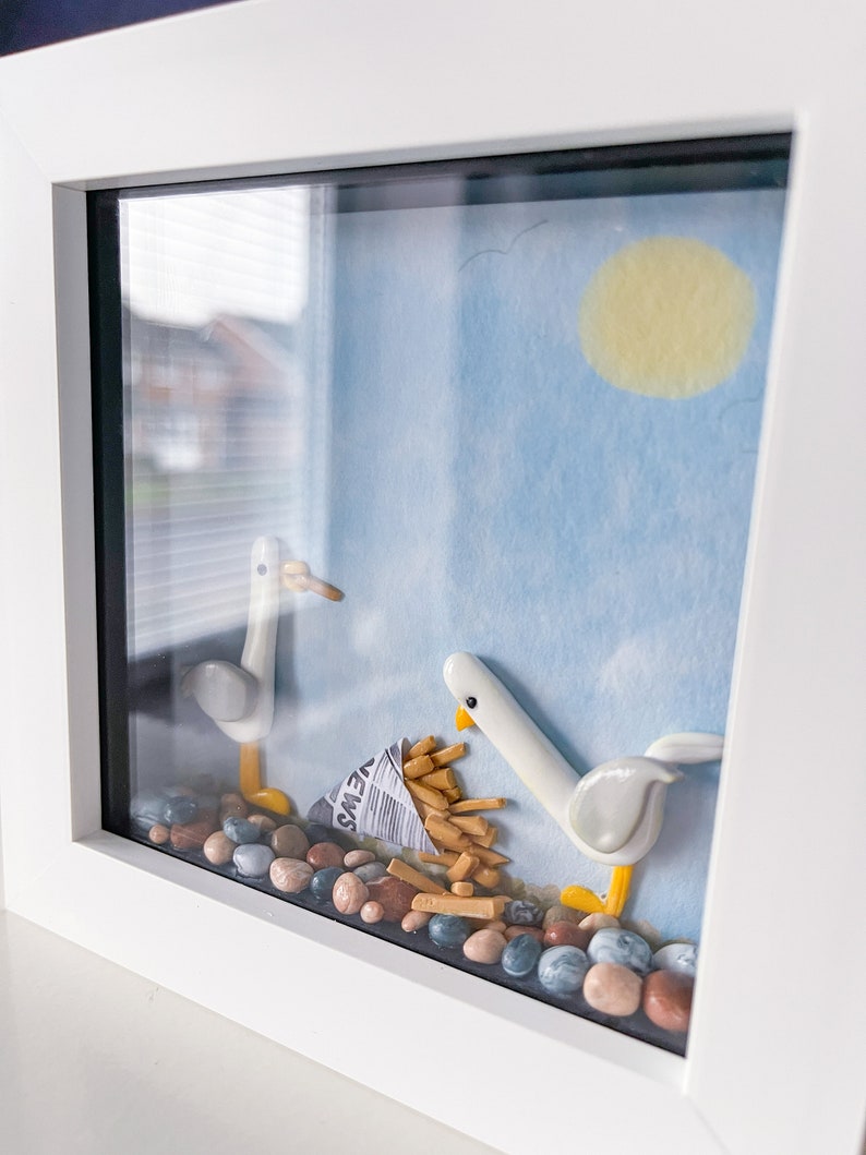 Polymer Clay Seagull Wall Art Box Frame Beach Scene Gift for Etsy