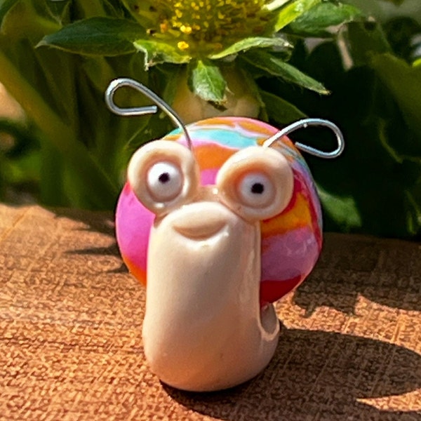Handmade ‘Happy Rainbow Baby Snail’ clay figurine