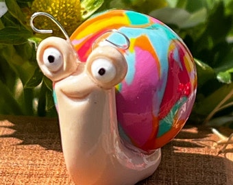 Handmade ‘Happy Rainbow Snail’ clay figurine