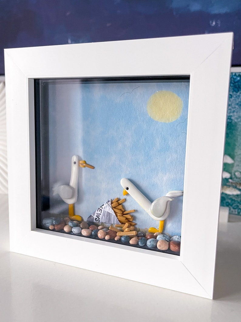 Polymer Clay Seagull Wall Art Box Frame Beach Scene Gift for Etsy