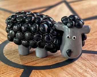 Handmade clay black sheep figure, gift for friends/loved ones.