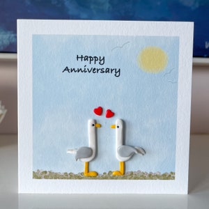 Simpatico biglietto di auguri Seagull Art con decorazioni in argilla fatte a mano. (*SALUTO PERSONALE* opzionale sul davanti)