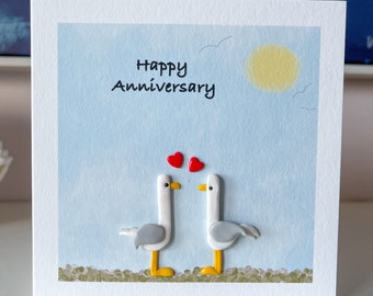 Cute Seagull Art greeting card with handmade clay decorations. (Optional *PERSONAL GREETING* on front)